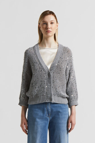Peserico - Cotton cardigan with sequins - Lunar gray