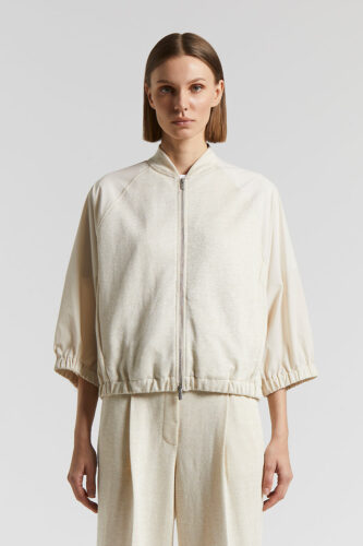 Peserico - Bomber jacket in cotton linen Lurex jersey - Amber beige