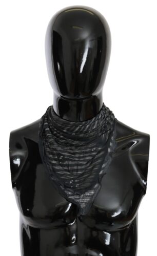 Black Gray Viscose Foulard Branded Scarf