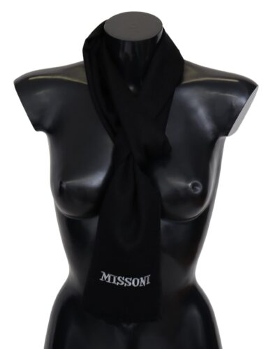 Black 100% Wool Unisex Neck Wrap Fringes Logo Scarf
