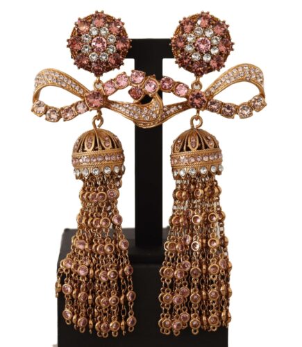 Gold Dangling Crystals Long Clip-On Jewelry Earrings